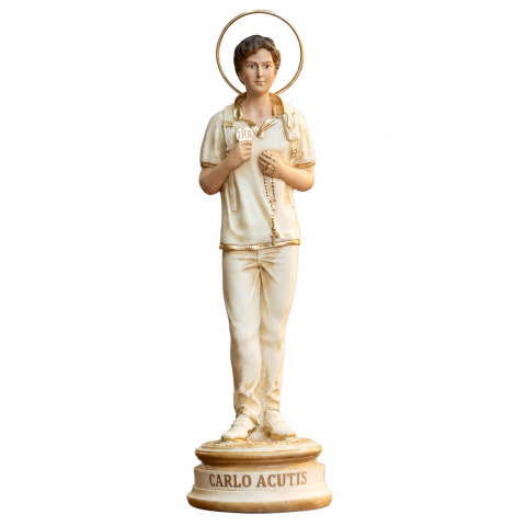 Carlo Acutis Marfim 25cm Resina (C/ Auréola)