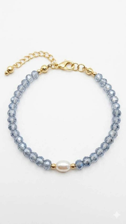 Pulseira de Pérola Shell Glass Arroz e Cristais Aurea Azul - comprar online