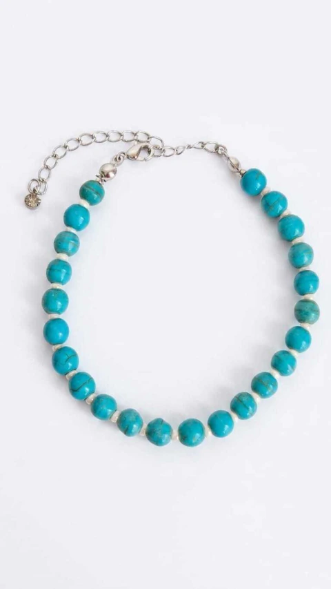 Pulseira de Turquesa e Miçanga Perolada
