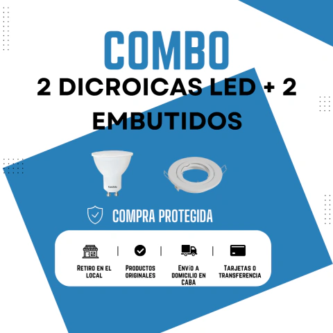 Combo 2 embutidos Macroled blancos + 2 lámparas dicroicas cálidas 7W Candela
