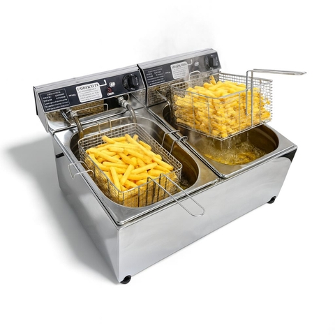 FRITADEIRA ZONA FRIA 2 CUBAS C/TAMPA INOX 20L 127V
