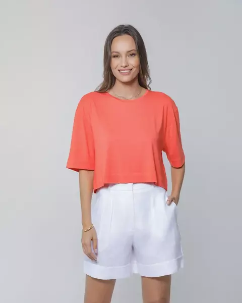 T-SHIRT GOLA CARECA CROPPED MODAL CORAL - comprar online