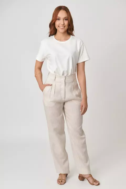 T-SHIRT GOLA CARECA ALGODÃO EGÍPCIO OFF-WHITE - comprar online