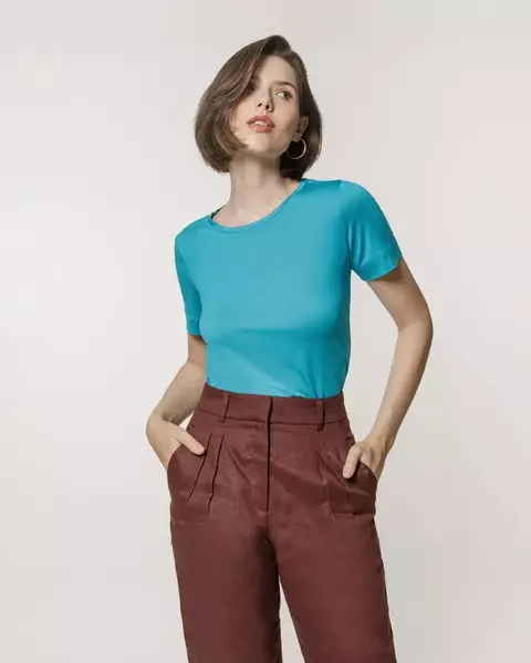 T-SHIRT GOLA CARECA MODAL PREMIUM AZUL TURQUESA