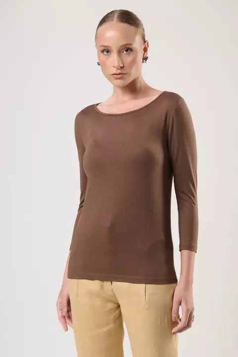 BLUSA MANGA 3/4 DECOTE CANOA MODAL COFFEE - comprar online