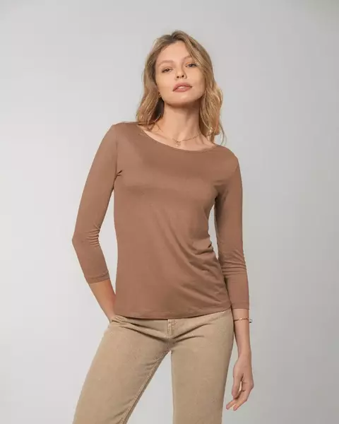 BLUSA MANGA 3/4 DECOTE CANOA MODAL MOCHA