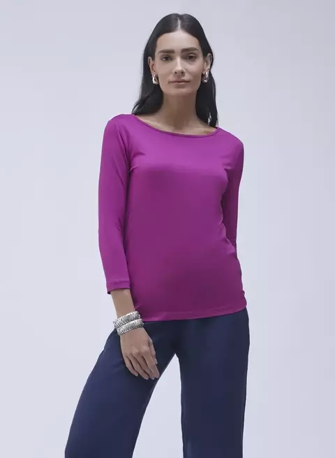 BLUSA MANGA 3/4 DECOTE CANOA MODAL AGHATA ROSA - comprar online