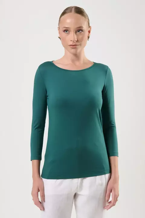 BLUSA MANGA 3/4 DECOTE CANOA MODAL VERDE ÉDEN - comprar online