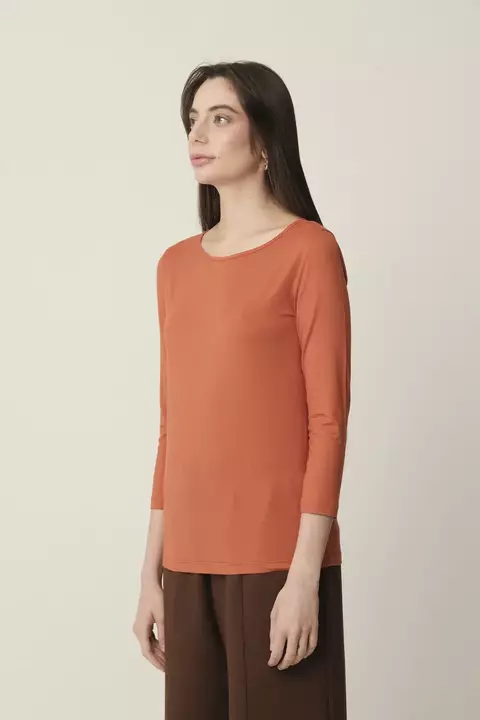 BLUSA MANGA 3/4 DECOTE CANOA MODAL LARANJA TERRACOTA - comprar online