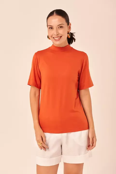 T-SHIRT GOLA TURTLENECK MODAL LARANJA TERRACOTA - comprar online
