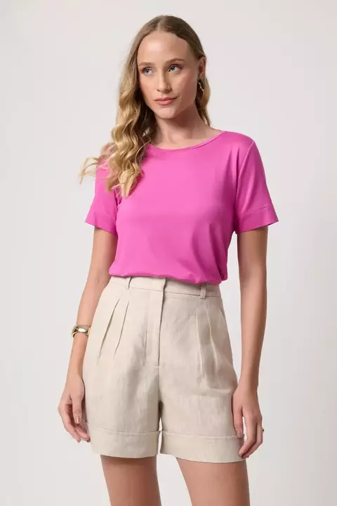 T-SHIRT GOLA CARECA MODAL PREMIUM ELECTRIC FUCHSIA