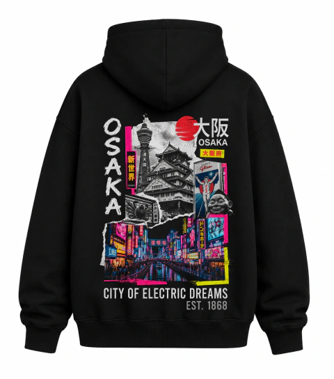 Buzo Hoodie Osaka City of Electric Dreams – Estilo Streetwear Unisex
