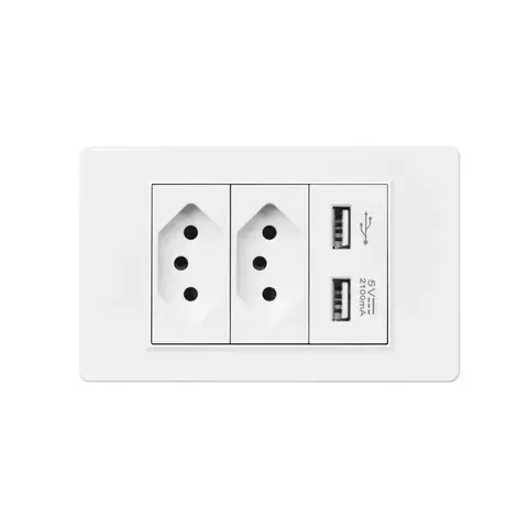 Tomada-Dupla Alto Tipo C e USB, 10A Plus, 5V, 2A