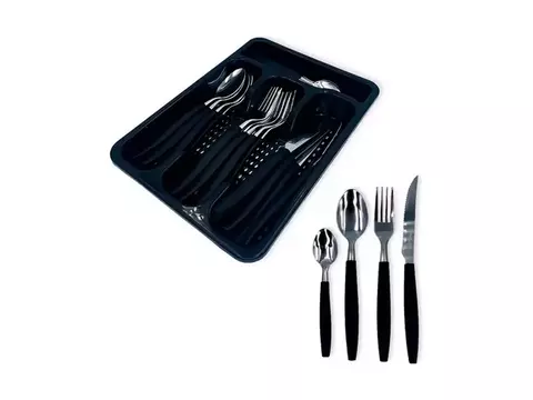 Conjunto Talheres 24 Peças De Inox e Cabo de Plástico Com Organizador de Gaveta