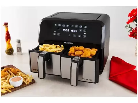 Fritadeira Elétrica sem Óleo/Air Fryer Mondial Dual AFD-01-BI Preta Duplo Cest