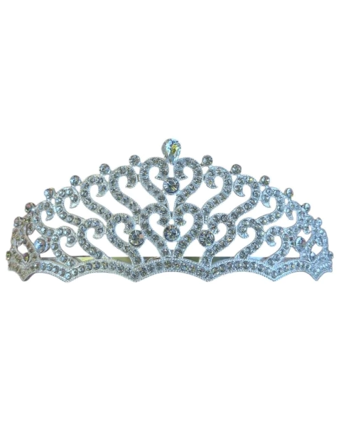 Corona Tiara Metálica con Strass Plateado 14x5,5 cm – Diadema Elegante para Fiestas - comprar online