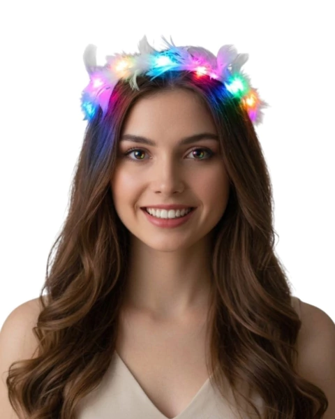 Coronita de Plumas con Luces LED Multicolor – Corona Luminosa para Fiestas - comprar online