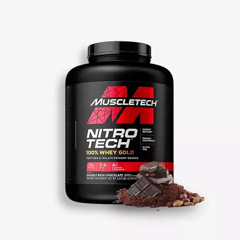NITRO TECH WHEY GOLD 5 LIBRAS SABOR CHOCOLATE – COOKIES AND CREAM- DULCE DE LECHE-CHOCOLATE PEANUT BUTTER- BANANA CREAM- FRESA- VAINILLA-MUSCLETECH