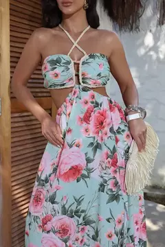 Vestido Longo Floral Cordão