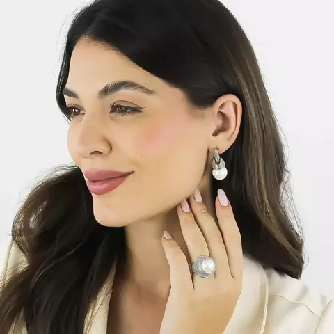 Anel e Brinco Elegance Pérola - Ródio