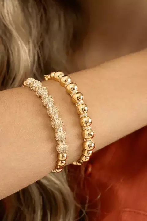 Bracelete Esfera Cravejado Duplo