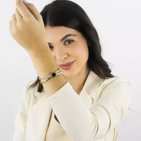 Braceletes em Aço Inox cravejado, banhada - Oriente