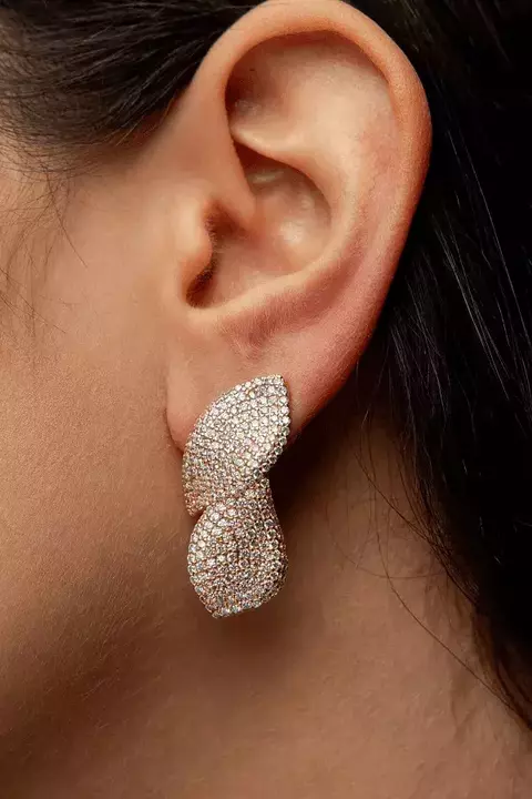 Brinco Duas Folhas Cravejadas com micro zircônia - Banhado Ródio