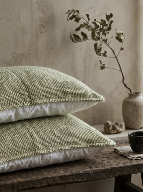 Combos! Almohadones tejidos en telar verde seco
