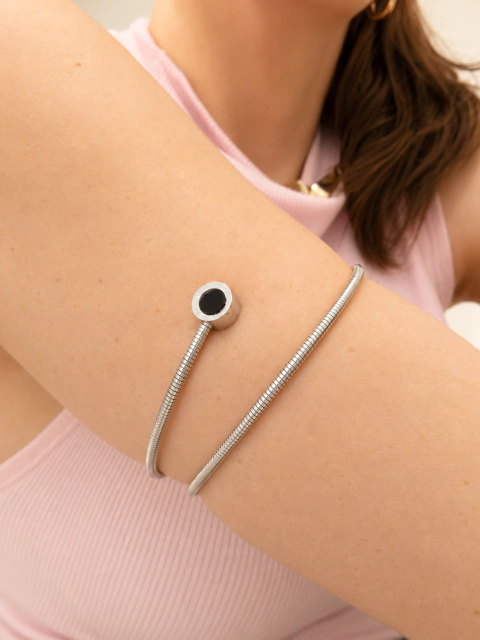 Bracelete Inox de Muque Algarismos Romanos Preto e Branco