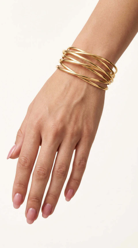 Bracelete Dourado Inox Entrelace