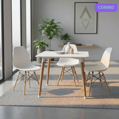 Combo: Mesa EAMES 120x80cm + 4 Sillas EAMES White