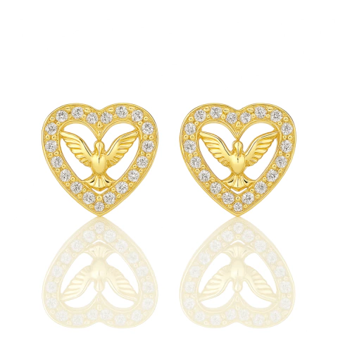 Brinco Coração e Espírito Santo Folheado a Ouro 18K | Fé, Amor e Proteção – Ory Jewelry