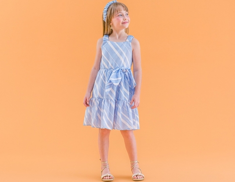 VESTIDO EM TRICOLINE ESTAMPADO LISTRAS TAM 12