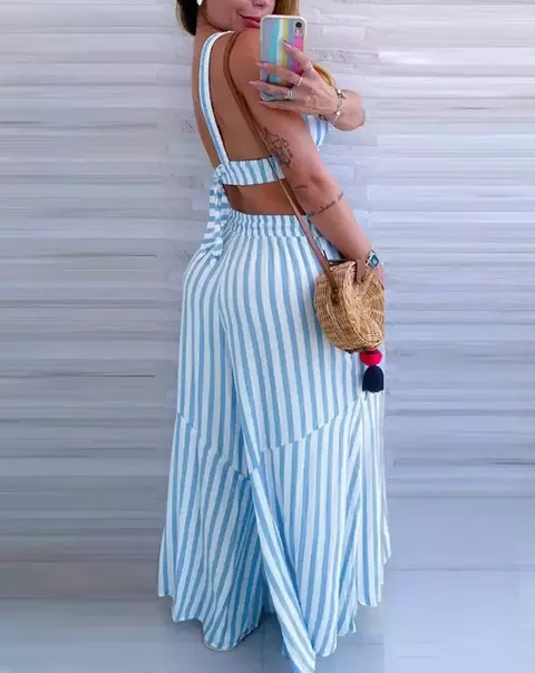 Conjunto listrado decote V verão 2025