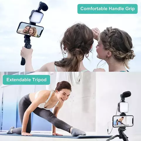 Mini Tripé Microfone de Iniciação, Kit Vlog para TikTok, Live Stream, Vídeo, YouTube, Smartphone