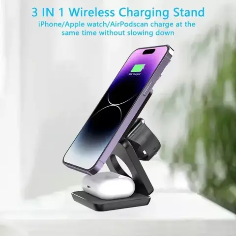Estação de carregamento 3 em 1 suporte magnético magsafe iphone apple watch airpods pro