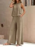 Conjunto Feminino de Colete Sem Mangas e Calças, Duas Peças, Moda, Cor Sólida, Top de Gola Redonda, Conjunto Casual para Férias - loja online