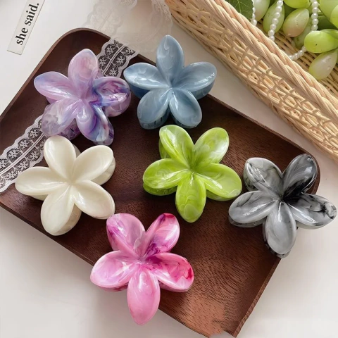 1/6 peças de Presilhas de Cabelo Frangipani para Mulheres, Estilo Praia Havaiana, Presilha Tubarão Elegante, Presilha de Rabo de Cavalo da Moda para Meninas, Grampo de Cabelo