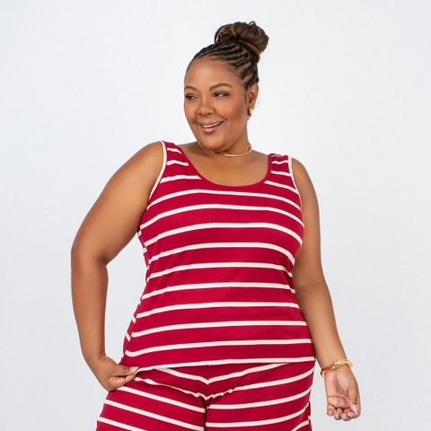 Camiseta Feminina Listrada Plus Size