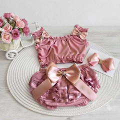 Conjunto Top Liso Luxo Rosê e Marfim
