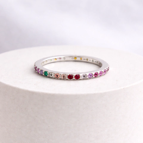 Anillo Alianza Multicolor de Zirconias en Plata 925