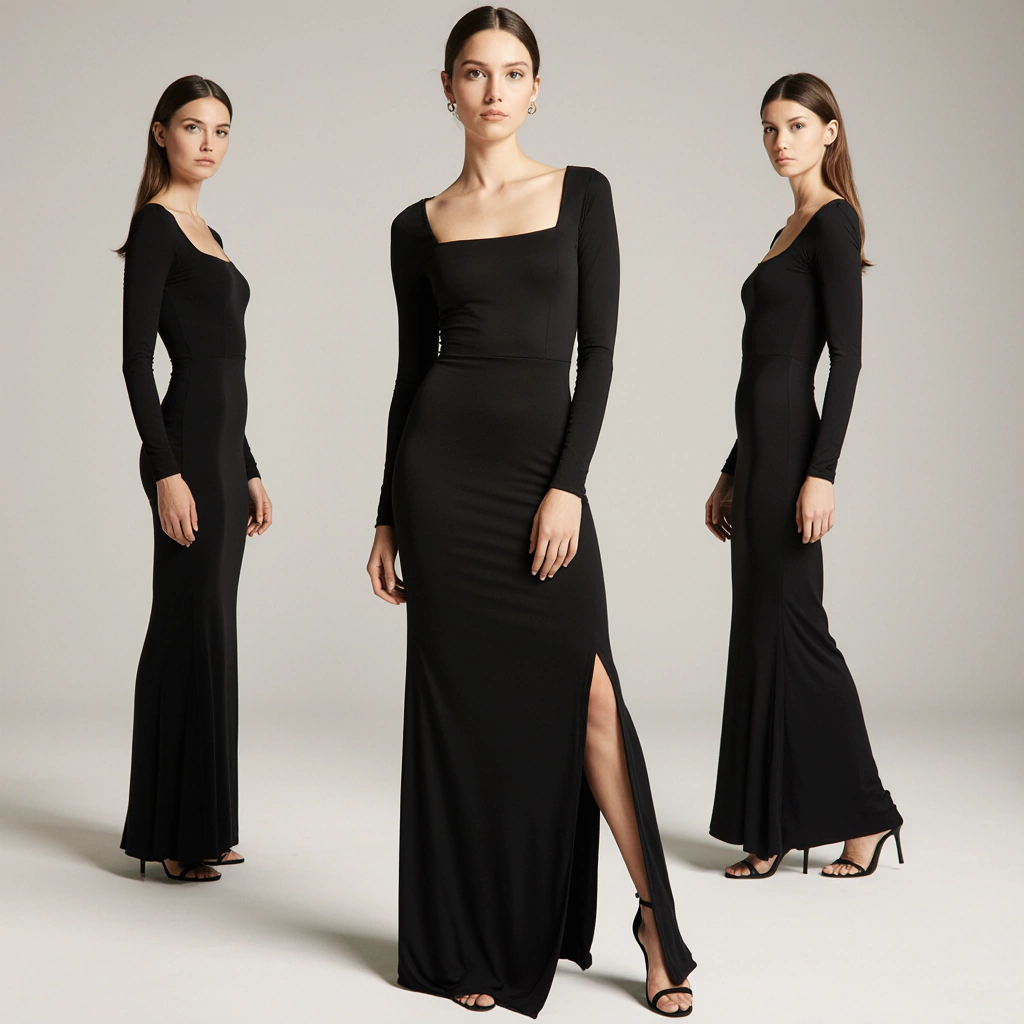 Vestido bodycon de manga sólido feminino, chique básico minimalista casual mod