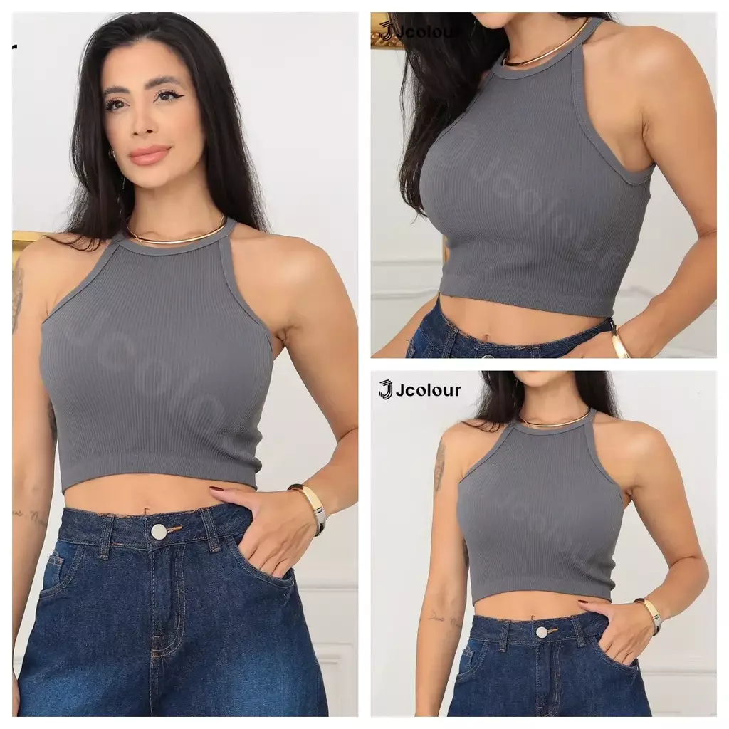 Frete grátis Kit 3 peças Regata Sexy Alça Fina Decote Blusa sem ombros