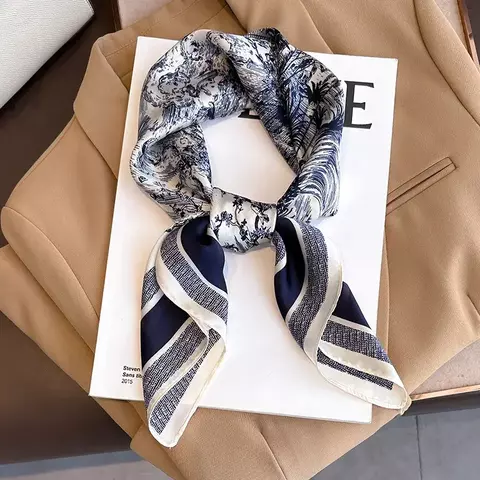 Lenço quadrado de seda com estampa floral de luxo feminino lenço de cetim maci