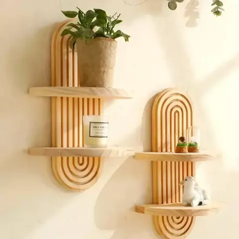 Prateleiras de parede de madeira, rack estilo boho, decoração moderna de casa pa