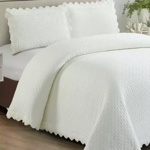 Kit Colcha Solteiro 02 Peças Plumê Bordado Inglês Lisa Sonhare - Pérola