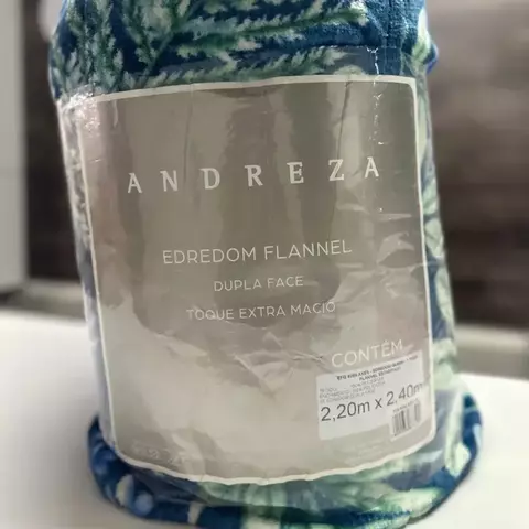 Edredom Queen Dupla Face Flannel 2,20m X 2,40m Andreza - Folhas Azul