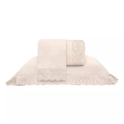 Kit Cobre Leito Queen Cristal c/ Renda Roma 100% Algodão 300 Fios Buettner - Marfim