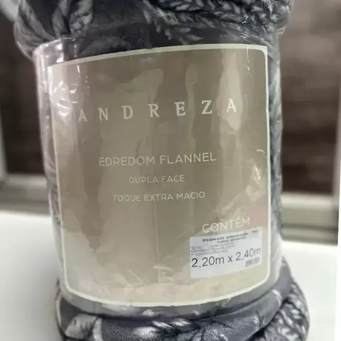 Edredom Queen Dupla Face Flannel 2,20m X 2,40m Andreza - Folhas Chumbo