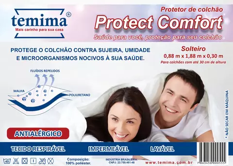Protetor de Colchão Solteiro c/ Elástico Impermeável e Antialérgico - Temima